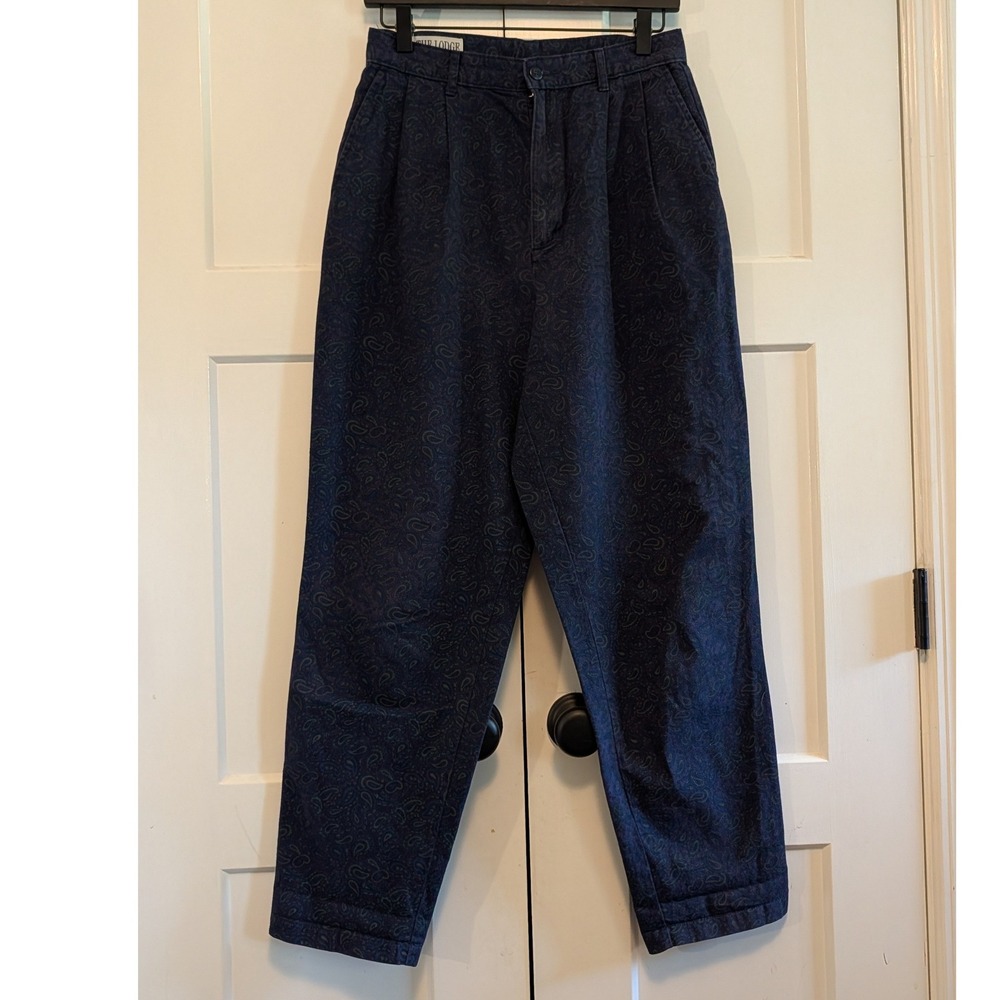 Vintage 90s The Lodge Womens Paisley Pants 8 Navy High Waist Pleated Cotton 26